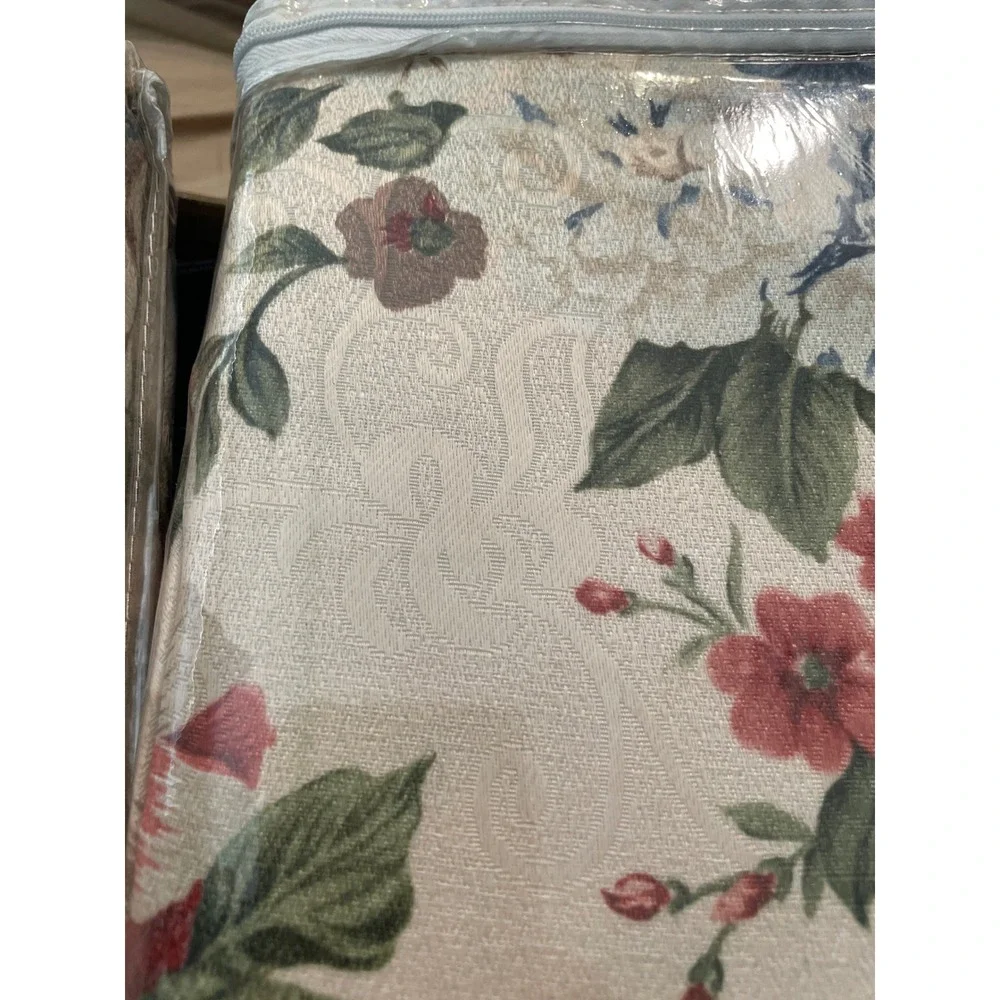 Vintage Floral Printed Curtain Panel with Attached Valance 60x90 Rose Cream New